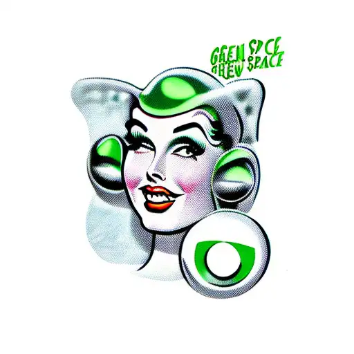 green space alien as a 1950s retro pin-up girl tattoo design idea
