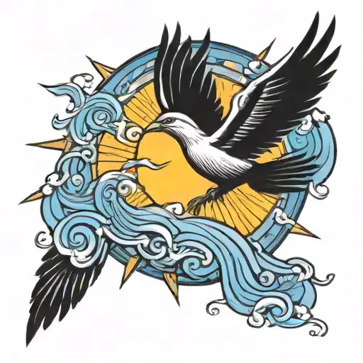 bird flying with the sun behind him tattoo design idea