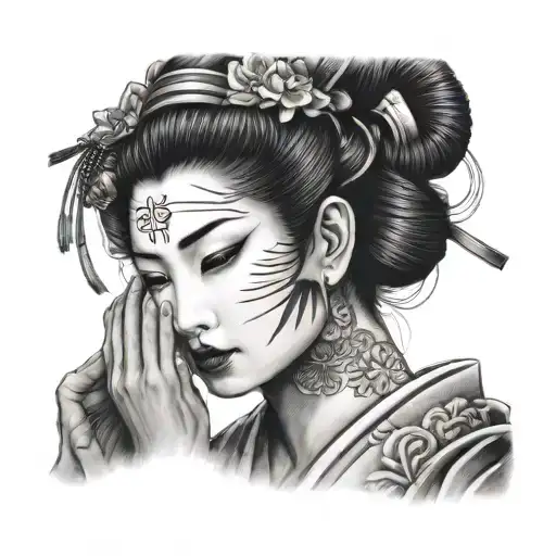 samourai et geisha covering her face tattoo design idea