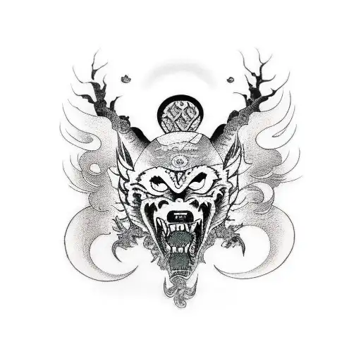 lobo mantra nórdico  tattoo design idea