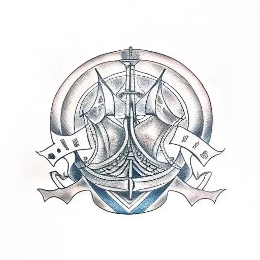 Viking Ship With The "Currie" Clan Crest On The Sail tattoo design idea