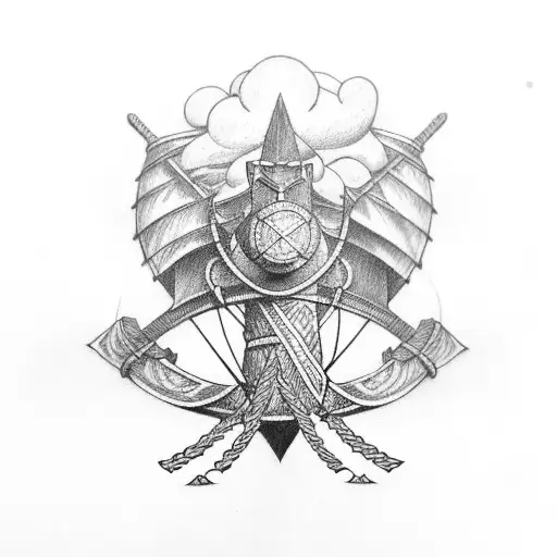 Viking Ship With The "Currie" Clan Crest On The Sail tattoo design idea