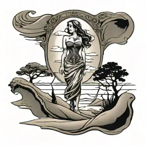 hour glass with lady inside walking on sand dunes tattoo design idea