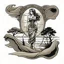 hour glass with lady inside walking on sand dunes tattoo design idea