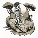 hour glass with lady inside walking on sand dunes tattoo design idea