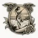 hour glass with lady inside walking on sand dunes tattoo design idea