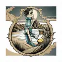 hour glass with lady inside walking on sand dunes tattoo design idea