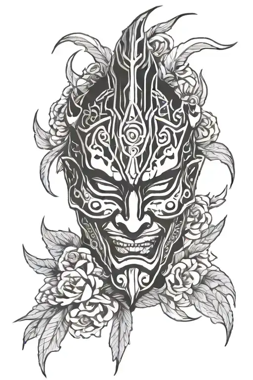 shuten douji mask adorned tattoo design idea