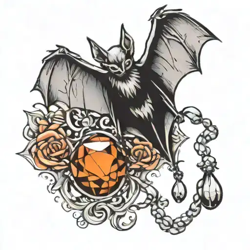 bat holding a gemstone neck tattoo stencil tattoo design idea