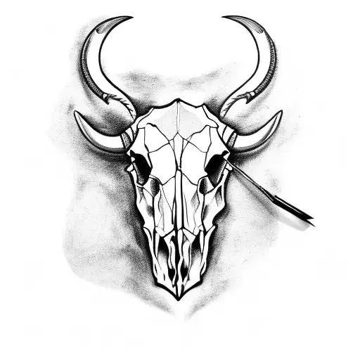 Bull skull with horseshoe and a lamb tattoo design idea