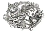Norse goddess Freyja, beautiful, with her cat tattoo design idea