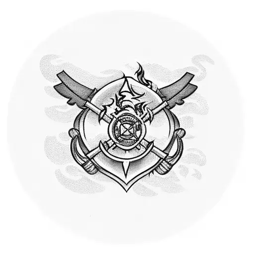 Combine traditional firefighter symbols (fire helmet, axe, fire hydrant) with oldschool tattoo elements (anchors, roses, swallows) in a full back piece tattoo design idea