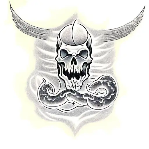 Create a chest piece with a roaring fire engulfing oldschool tattoo symbols like skulls, snakes, and eagles tattoo design idea