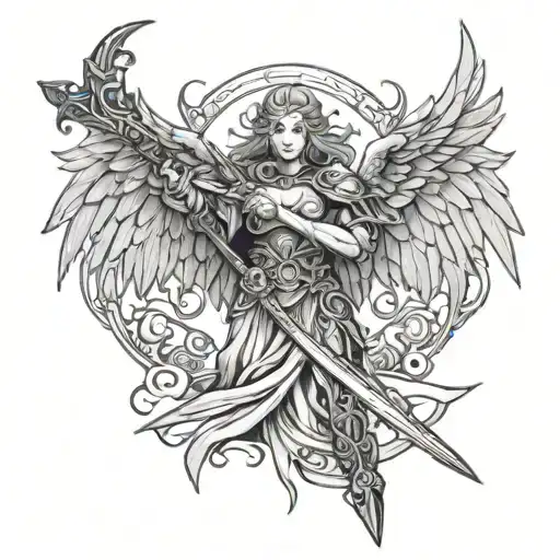 angel warlock sword staff tattoo design idea