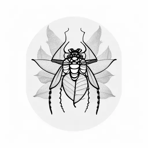 a cicada with leaves in the background  tattoo design idea