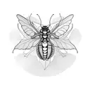 a cicada with leaves in the background  tattoo design idea