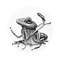 cicada and praying mantis and frog and snail with a mushroom and ferns in the background tattoo design idea