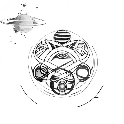 A minimalist tattoo of the Coldplay logo incorporated into a planetary design tattoo design idea