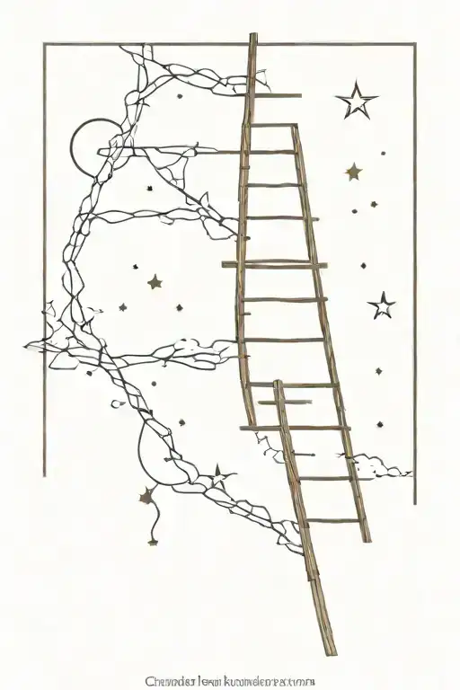 crooked ladder made from lyrics "climb a ladder to the stars and climb on every rung. May you stay forever young" tattoo design idea