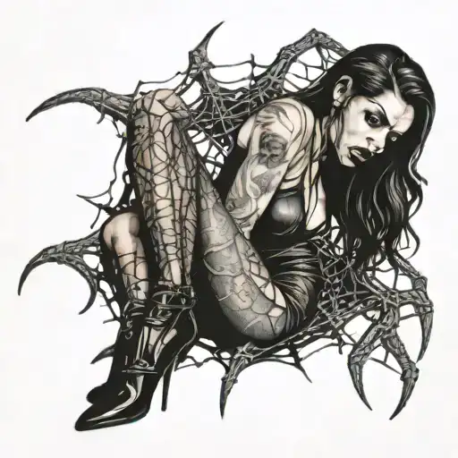 dark sexy woman with spider bdsm tattoo design idea