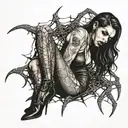 dark sexy woman with spider bdsm tattoo design idea