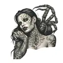 dark sexy woman with spider bdsm tattoo design idea