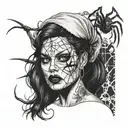 dark sexy woman with spider bdsm tattoo design idea
