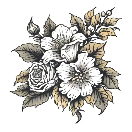 January December July November September October birth flower bouquet  tattoo design idea