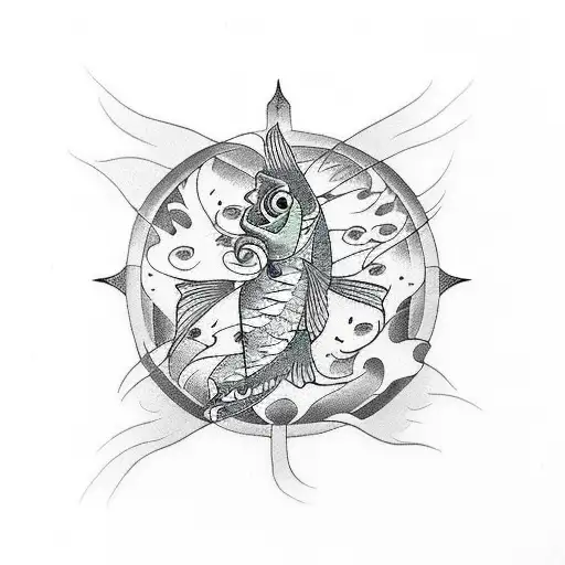 fish sun moon tattoo design idea