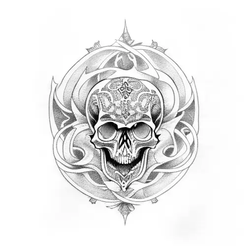 art nouveau skull tattoo design idea