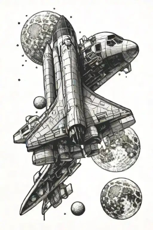 space shuttle and moon  tattoo design idea