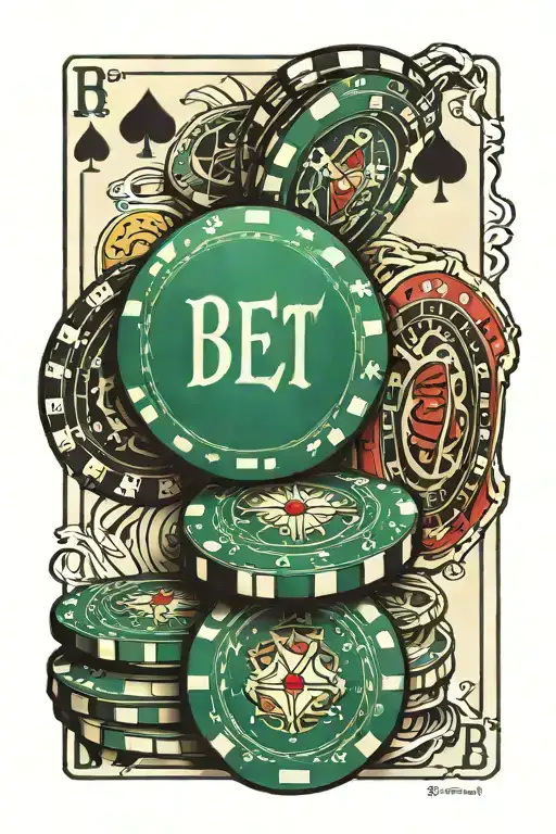 poker chips on the bottom with dice and cards on top with text saying bet on me in the middle tattoo design idea