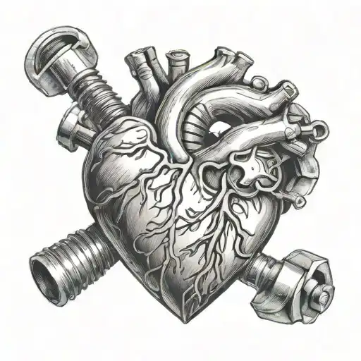 stripped human heart with piston inside  tattoo design idea