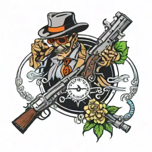 gangster guns money drugs tattoo design idea