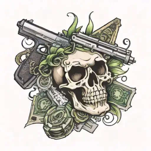 gangster guns money drugs tattoo design idea