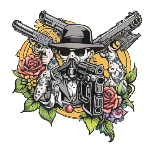 gangster guns money drugs tattoo design idea
