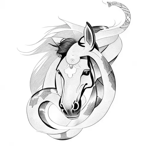 Horse fighting with Snake tattoo design idea