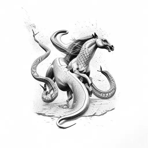 Horse fighting with Snake tattoo design idea