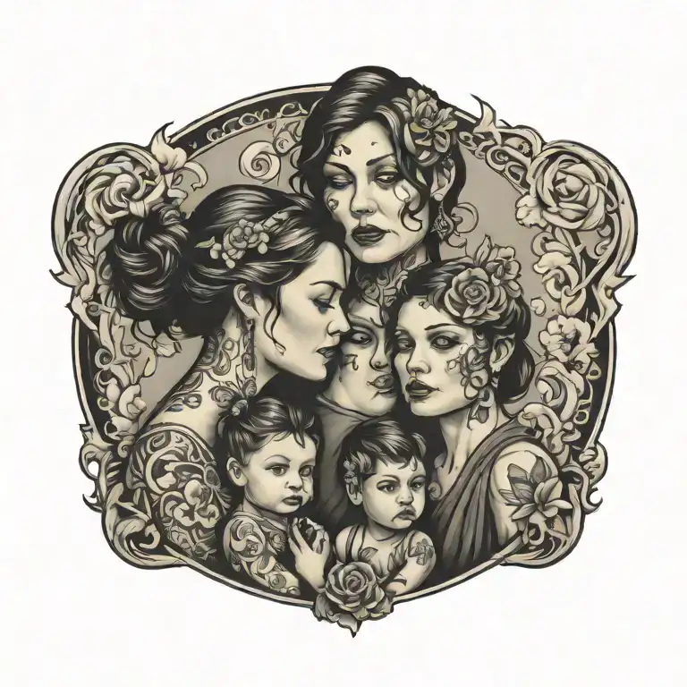 Family; Mother, Son, Daughter tattoo design idea