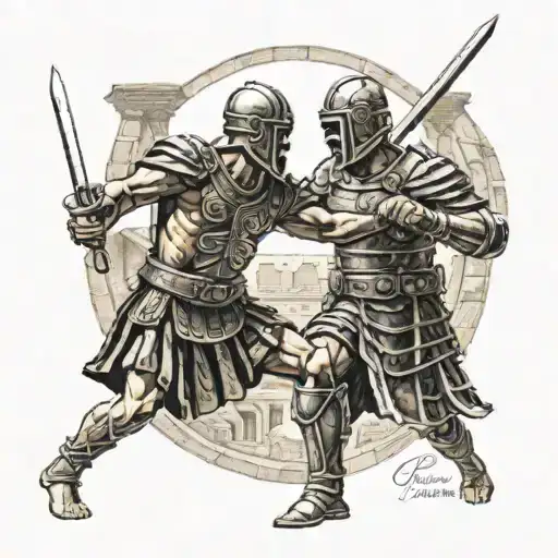Gladiator fighting in the Colosseum, with Roman numerals representing the client's years of service in the military tattoo design idea
