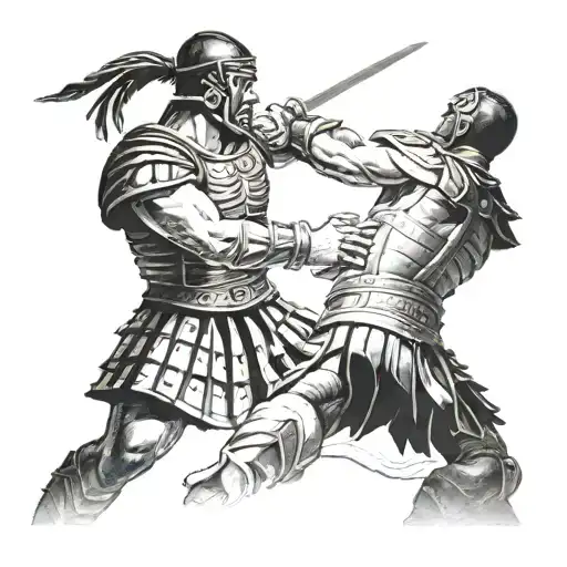 Gladiator fighting in the Colosseum, with Roman numerals representing the client's years of service in the military tattoo design idea
