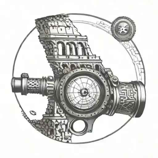 Sniper scope with a silhouette of the Colosseum in the background tattoo design idea