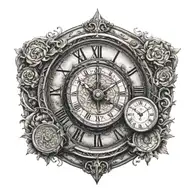 A tattoo design featuring the dates May to November 2013 in a Roman numeral style, incorporating elements of blackwork tattoo design idea