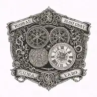 A tattoo design featuring the dates May to November 2013 in a Roman numeral style, incorporating elements of blackwork tattoo design idea