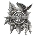 A combination of Roman numerals for the years 2018 and 2022 with a military theme tattoo design idea