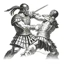 Gladiator fighting in the Colosseum, with Roman numerals representing the client's years of service in the military tattoo design idea