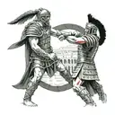 Gladiator fighting in the Colosseum, with Roman numerals representing the client's years of service in the military tattoo design idea