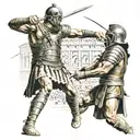 Gladiator fighting in the Colosseum, with Roman numerals representing the client's years of service in the military tattoo design idea