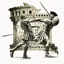 Gladiator fighting in the Colosseum, with Roman numerals representing the client's years of service in the military tattoo design idea
