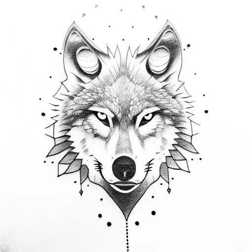 wolf head and inside father holding a child hand tattoo design idea